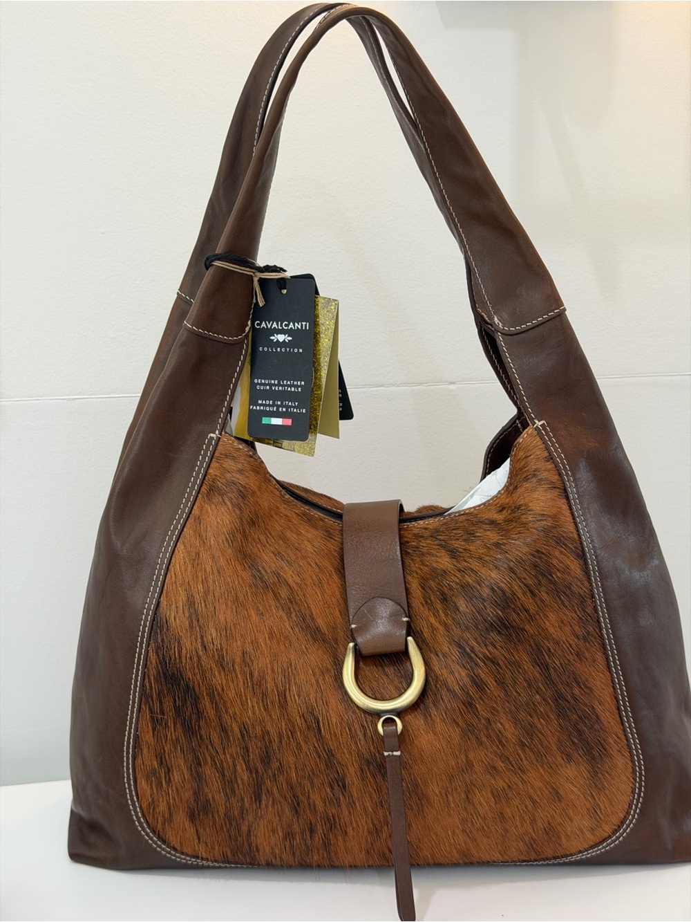 Cavalcanti Brown Leather & Calf hair Shoulder Bag